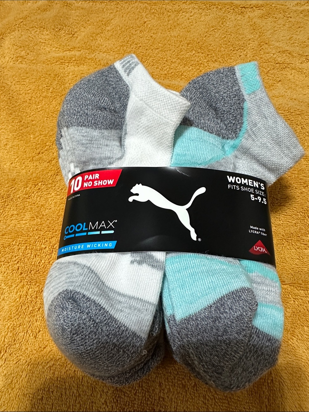 Puma Women's No-Show Athletic Socks - Gray & Aqua (10 Pack)